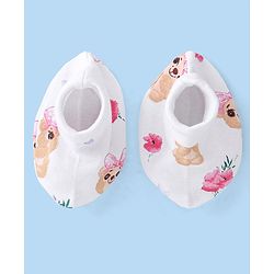 Babyhug 100% Cotton Cap Mittens & Booties Set Puppy Print - White