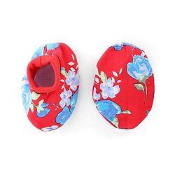 Babyhug 100% Cotton Cap Mittens & Booties Floral Print - Red