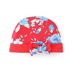 Babyhug 100% Cotton Cap Mittens & Booties Floral Print - Red