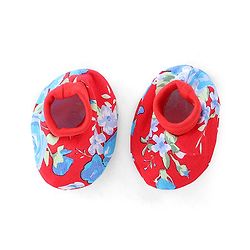 Babyhug 100% Cotton Cap Mittens & Booties Floral Print - Red