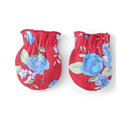 Babyhug 100% Cotton Mittens & Booties Floral Print - Red