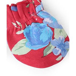 Babyhug 100% Cotton Mittens & Booties Floral Print - Red