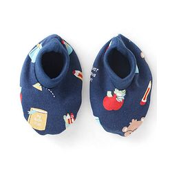 Babyhug 100% Cotton Caps Mittens & Booties with Caterpillar Print- Navy Blue