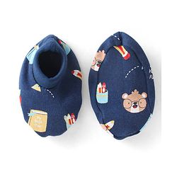 Babyhug 100% Cotton Caps Mittens & Booties with Caterpillar Print- Navy Blue