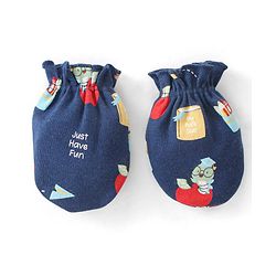 Babyhug 100% Cotton Caps Mittens & Booties with Caterpillar Print- Navy Blue