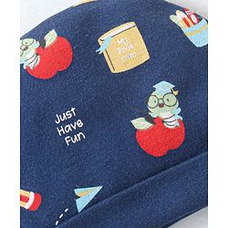 Babyhug 100% Cotton Caps Mittens & Booties with Caterpillar Print- Navy Blue