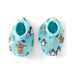Babyhug 100% Cotton Knit Cap Mittens & Booties Set Teddy Print - Blue