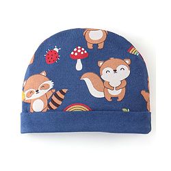Babyhug 100% Cotton Cap Mittens & Booties Set Animal Print Blue - Diameter 16 cm