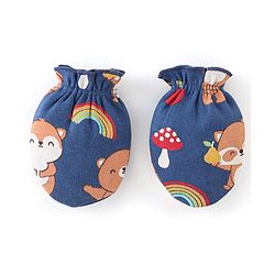 Babyhug 100% Cotton Cap Mittens & Booties Set Animal Print Blue - Diameter 16 cm