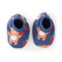 Babyhug 100% Cotton Cap Mittens & Booties Set Animal Print Blue - Diameter 16 cm