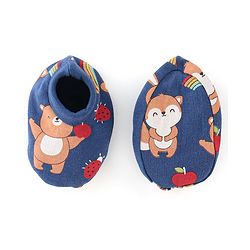 Babyhug 100% Cotton Cap Mittens & Booties Set Animal Print Blue - Diameter 16 cm
