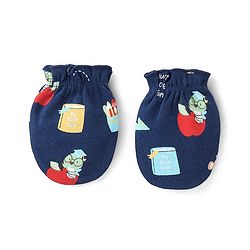 Babyhug 100% Cotton Mittens & Booties Teddy Print - Navy Blue