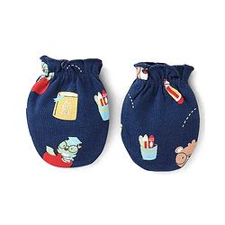 Babyhug 100% Cotton Mittens & Booties Teddy Print - Navy Blue