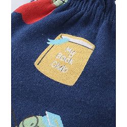 Babyhug 100% Cotton Mittens & Booties Teddy Print - Navy Blue