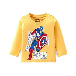 Babyhug 100% Cotton Full Sleeves T-Shirt Captain America Print - Yellow