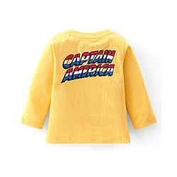 Babyhug 100% Cotton Full Sleeves T-Shirt Captain America Print - Yellow