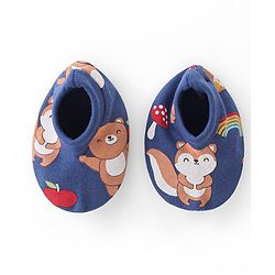 Babyhug 100% Cotton Mittens & Booties Set Animal Print - Blue