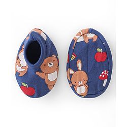 Babyhug 100% Cotton Mittens & Booties Set Animal Print - Blue