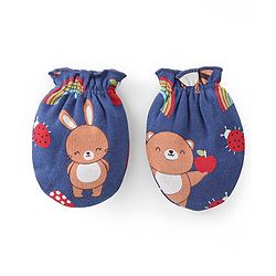 Babyhug 100% Cotton Mittens & Booties Set Animal Print - Blue