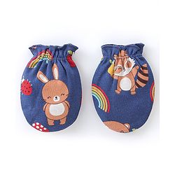 Babyhug 100% Cotton Mittens & Booties Set Animal Print - Blue