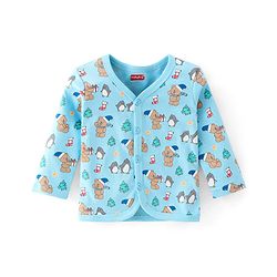 Babyhug 100% Cotton Knit  Full Sleeves Front Open Vests  with Stripe & Teddy Bear Print Pack of 3  - Multicolour