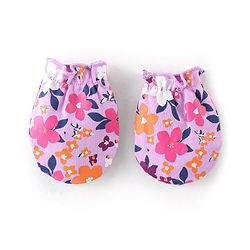 Babyhug 100% Cotton Mittens & Booties With Floral Print - Purple