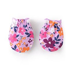 Babyhug 100% Cotton Mittens & Booties With Floral Print - Purple