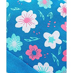 Babyhug 100% Cotton Knit Cap Mittens & Booties With Floral Print Blue - Diameter 17 cm