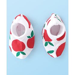 Babyhug 100% Cotton Cap Mittens & Booties With Apple Print - White