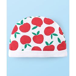 Babyhug 100% Cotton Cap Mittens & Booties With Apple Print - White