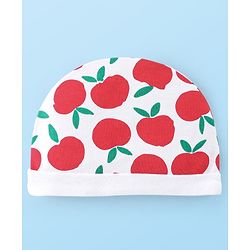 Babyhug 100% Cotton Cap Mittens & Booties With Apple Print - White