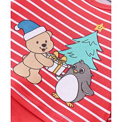 Babyhug 100% Cotton Knit Full Sleeves Onesies Stripes & Teddy Print - Red