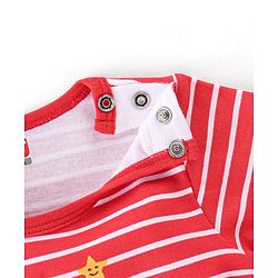 Babyhug 100% Cotton Knit Full Sleeves Onesies Stripes & Teddy Print - Red