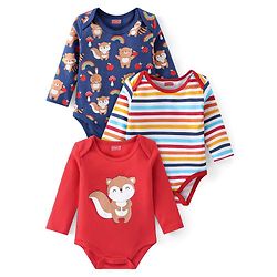 Babyhug 100% Cotton Full Sleeves Onesies With Squirrel Print - Red & Navy Blue