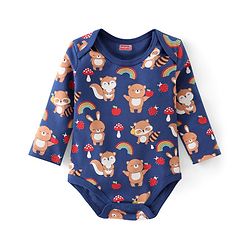 Babyhug 100% Cotton Full Sleeves Onesies With Squirrel Print - Red & Navy Blue