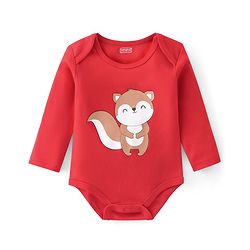 Babyhug 100% Cotton Full Sleeves Onesies With Squirrel Print - Red & Navy Blue