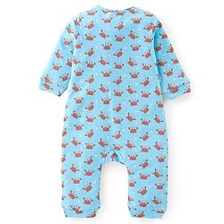 Babyhug 100% Cotton Full Sleeves Romper with Cap Mittens & Booties Crab Printed - Blue