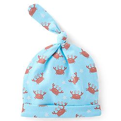Babyhug 100% Cotton Full Sleeves Romper with Cap Mittens & Booties Crab Printed - Blue