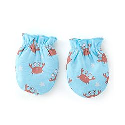 Babyhug 100% Cotton Full Sleeves Romper with Cap Mittens & Booties Crab Printed - Blue