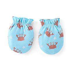 Babyhug 100% Cotton Full Sleeves Romper with Cap Mittens & Booties Crab Printed - Blue