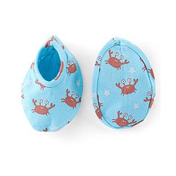 Babyhug 100% Cotton Full Sleeves Romper with Cap Mittens & Booties Crab Printed - Blue