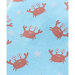 Babyhug 100% Cotton Full Sleeves Romper with Cap Mittens & Booties Crab Printed - Blue