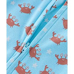 Babyhug 100% Cotton Full Sleeves Romper with Cap Mittens & Booties Crab Printed - Blue