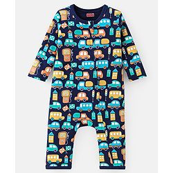 Babyhug 100% Cotton Romper With Striped & Car Print Pack Of 2 - Navy Blue & White