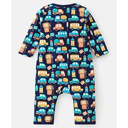 Babyhug 100% Cotton Romper With Striped & Car Print Pack Of 2 - Navy Blue & White