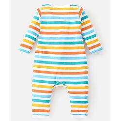 Babyhug 100% Cotton Romper With Striped & Car Print Pack Of 2 - Navy Blue & White