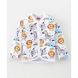 Babyhug 100% Cotton Full Sleeves Vest With Animals Print Pack of 3 - White Blue & Yellow
