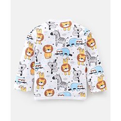 Babyhug 100% Cotton Full Sleeves Vest With Animals Print Pack of 3 - White Blue & Yellow