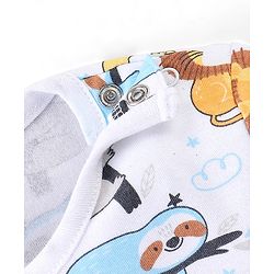 Babyhug 100% Cotton Knit Full Sleeves Onesie with Cap Lion Print - White