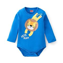 Babyhug 100% Cotton Knit Full Sleeves Onesie Lion Print - Blue